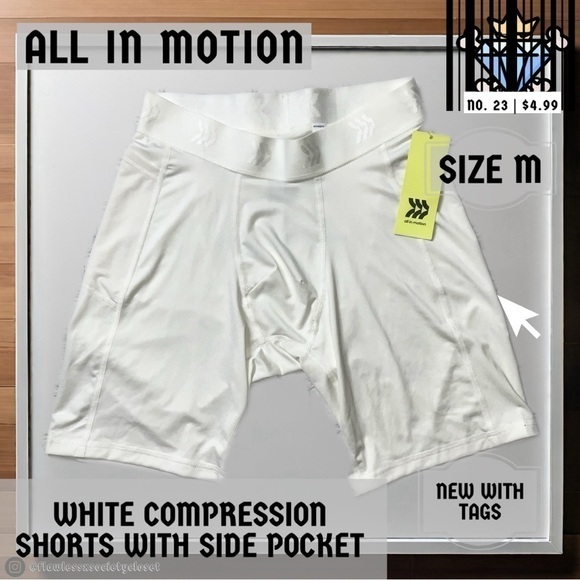 ALL IN MOTION MENS WHITE COMPRESSION TRAINING SHORTS SIZE MEDIUM ATHLETIC WEAR - Picture 2 of 9